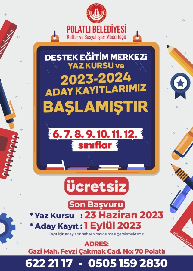 POLATLI BELEDİYESİ  YAZ KURSU VE ADAY KAYIT BAŞVURULARI BAŞLADI